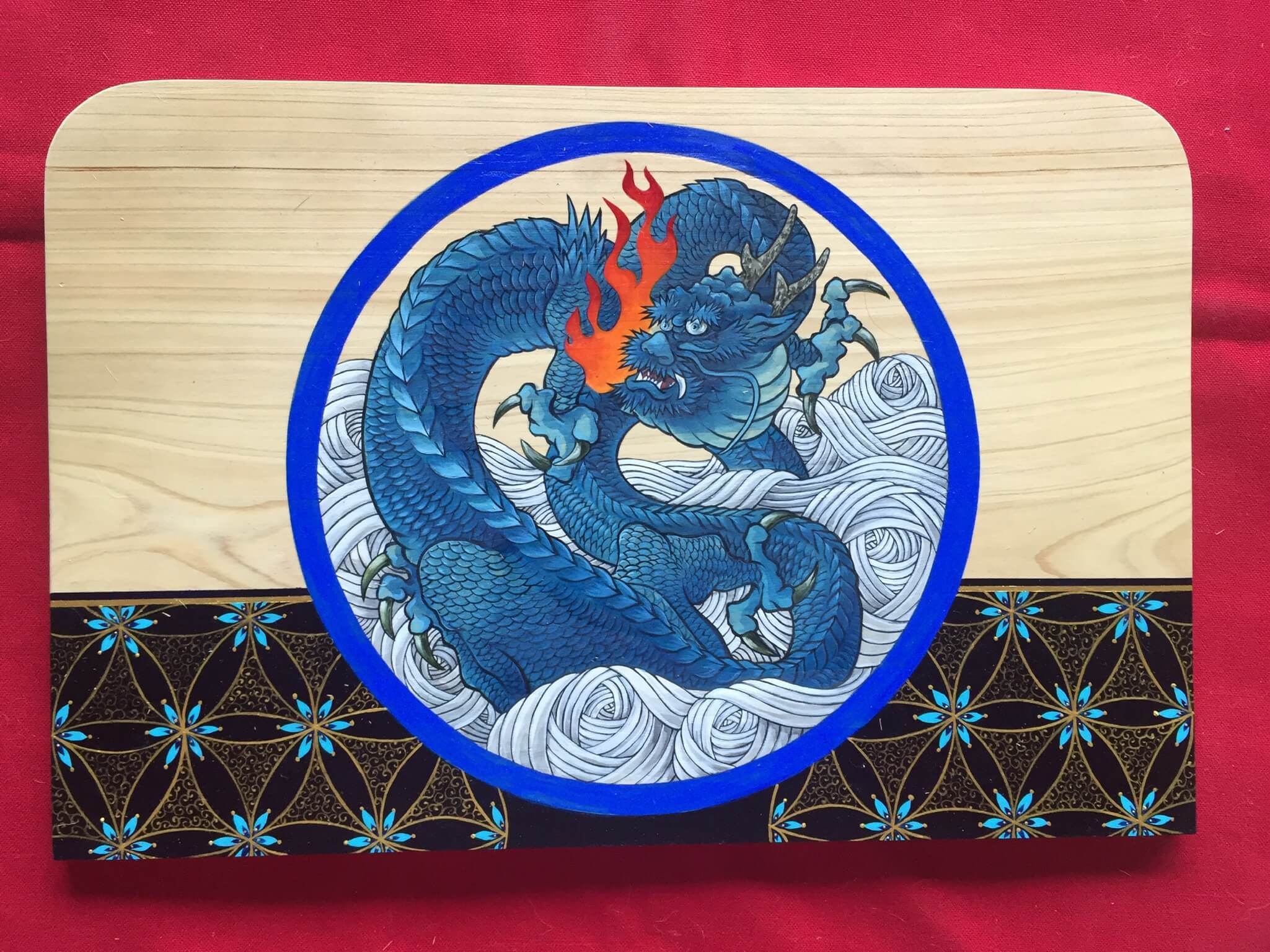 Seiryuen-zu (Blue Dragon among clouds in circle)- Painting