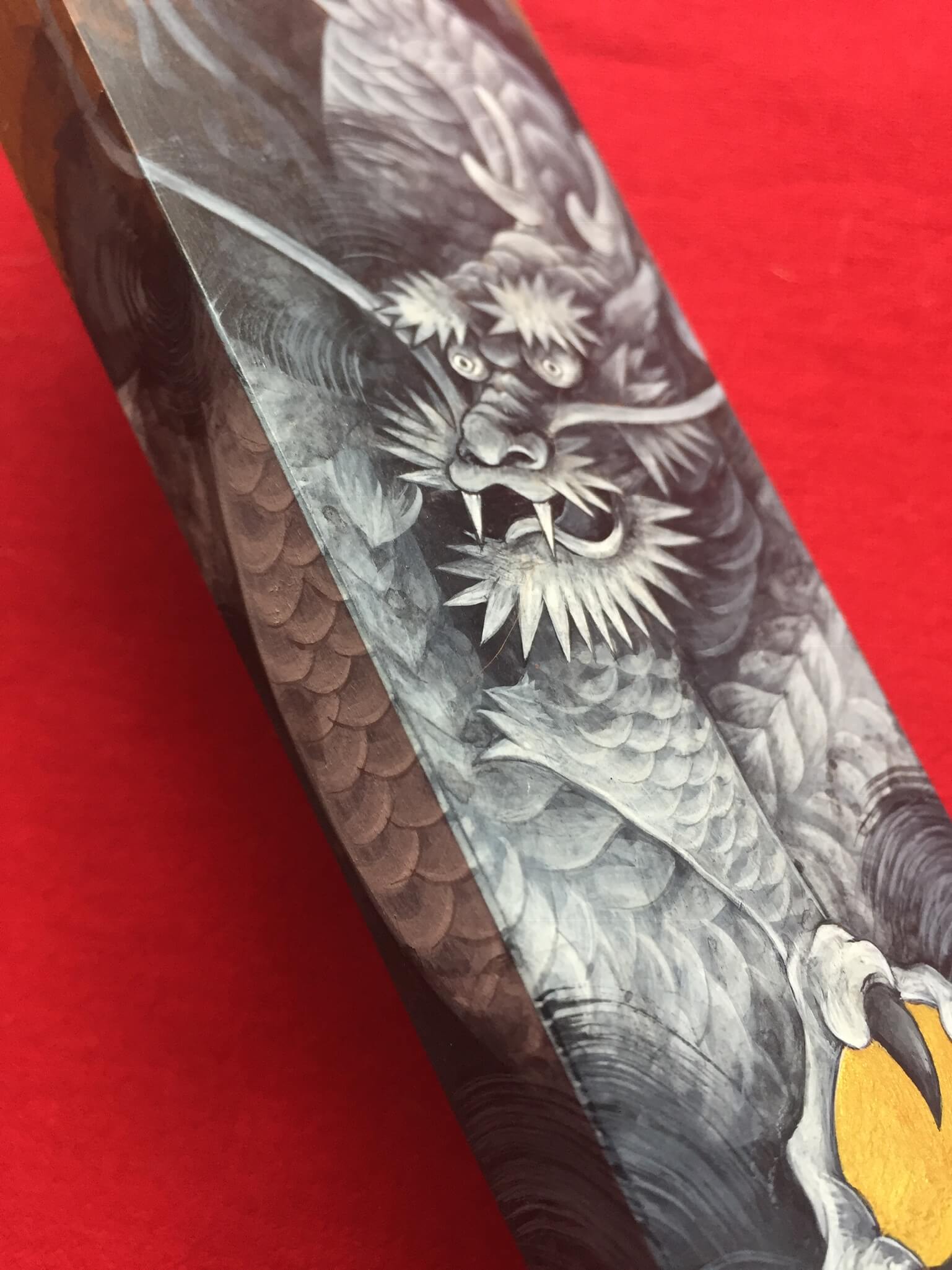 Painting on Bokken (Wooden Sword) “White Dragon with clouds”