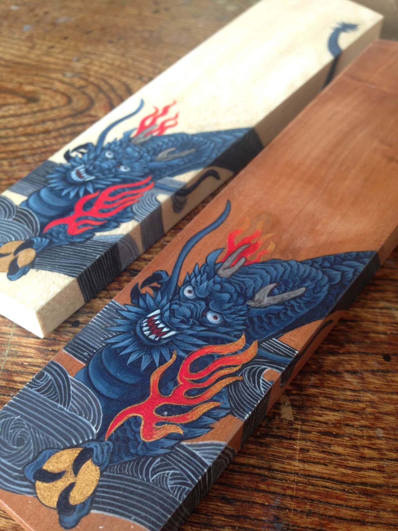 Painting on Bokken (Wooden Sword)『Blue Dragon with clouds』