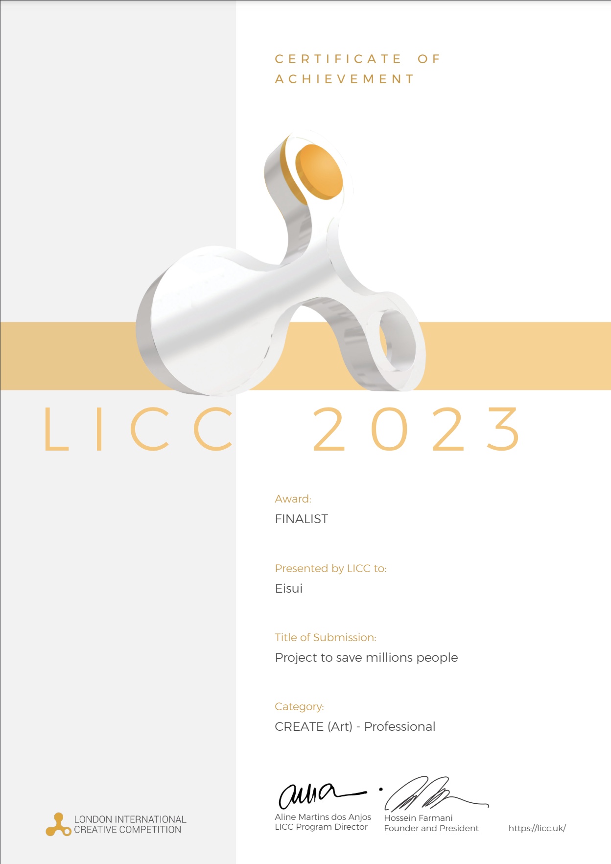 LICC2023（ロンドンインターナショナルクリエイティブコンペティション）ファイナリスト受賞！！